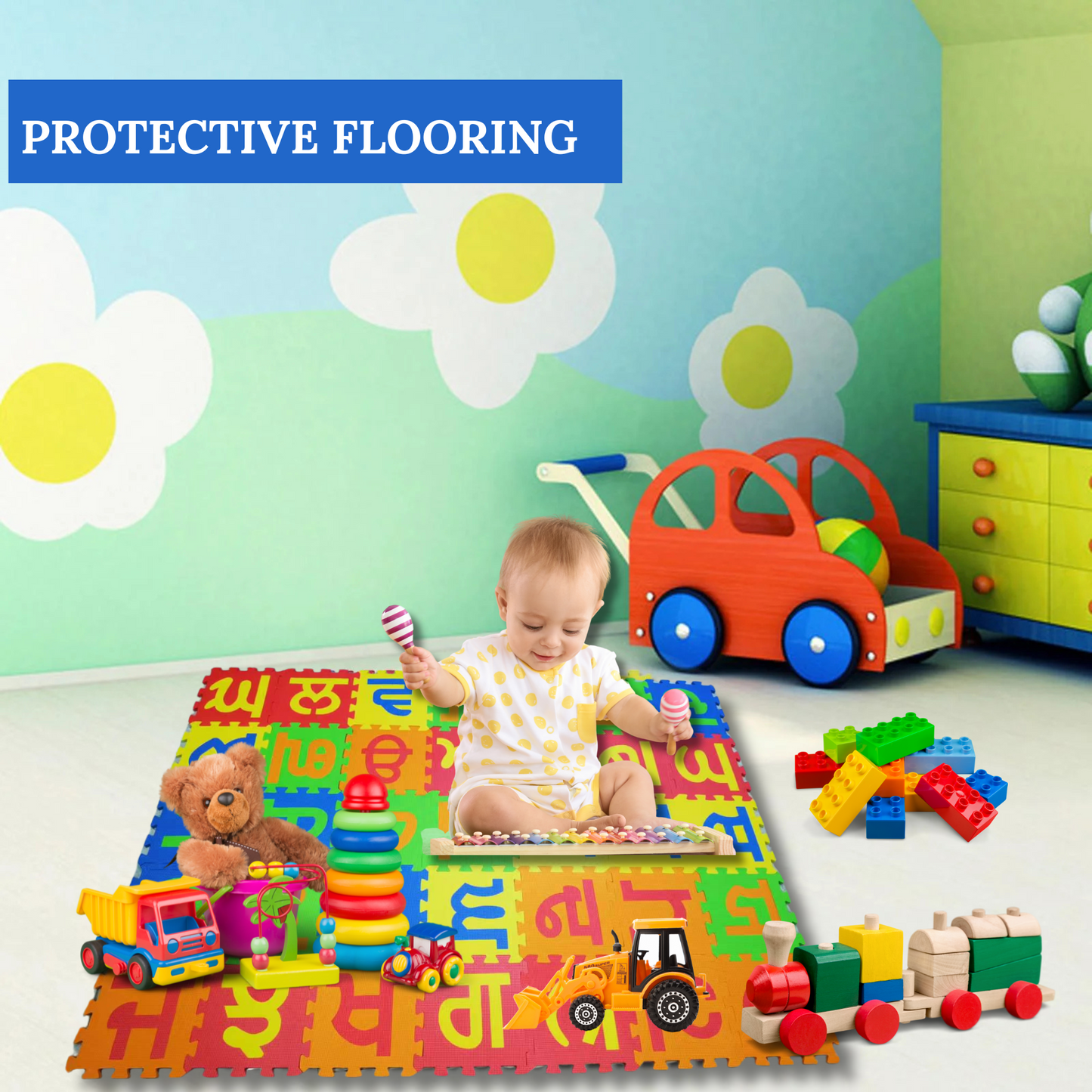 Punjabi Gurmukhi Alphabet EVA Puzzle Mats for Kids - 35 Soft Foam Tiles